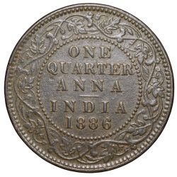 Alternative view of Copper 1/4 Anna of Victoria Empress (AD 1886) of Calcutta Mint Bust Type B