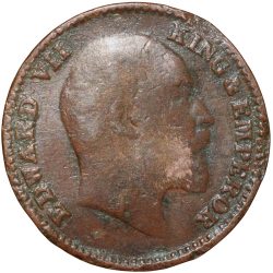 Copper 1/12 Anna of Edward VII (AD 1905) of Calcutta Mint Scarce