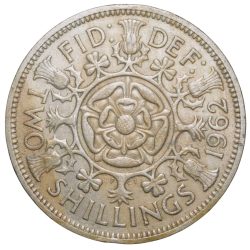 Alternative view of Copper-Nickel 2 Shillings of Elizabeth II (AD 1962) of Great Brittain