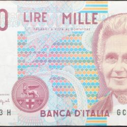 Alternative view of Old 1000 Lire of Italy Country (AD 1990-2001) with Painting "Bambini allo studio" (Children in the studio)