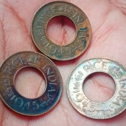 Alternative view of George Vi One Pice Hole Coin Lahore Mint 1944 or 1945 11 Pcs Given British of India