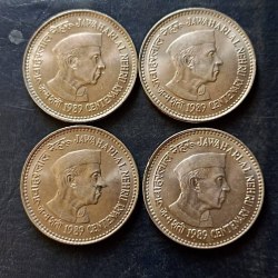 Alternative view of Republic India 5 rupees coin big size Jawaharlal Nehru Unc condition 4 piece given Same and similar piece available