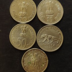 Alternative view of Reserve Bank of India 50 paisa 5 different of 5 coin Condition as image. Same and similar piece available