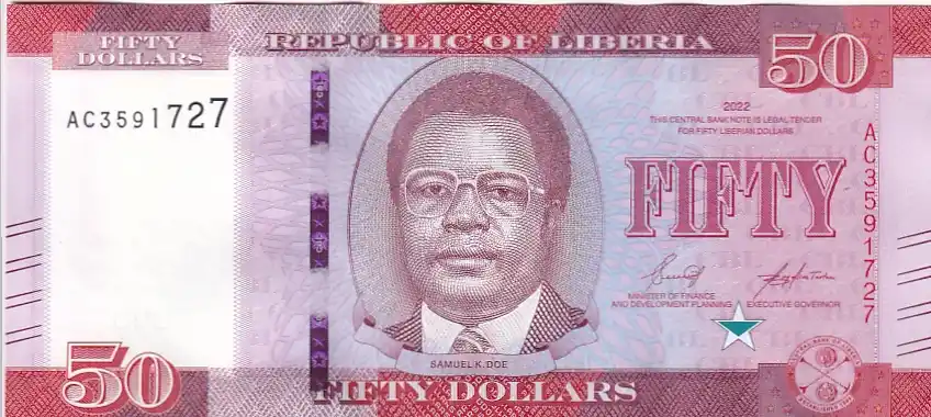 50 Dollars Liberia Unc Note of 2022 Year