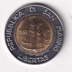 San Marino 500 Lire 1991 Hospitable Land Commemorative issue Rare Bimetallic Coin #M-927