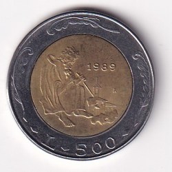 San Marino 500 Lire 1989 The Holy stonemason Marino Commemorative issue Rare Bimetallic Coin #M-930