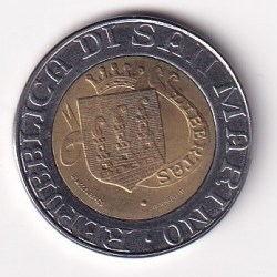 Alternative view of San Marino 500 Lire 1989 The Holy stonemason Marino Commemorative issue Rare Bimetallic Coin #M-930