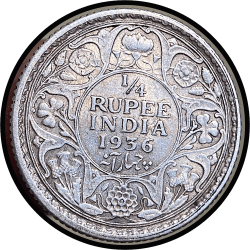 King George V, Silver 1/4 Rupee, 1936 Calcutta mint