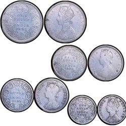 Victoria Empress Set of 4 denominations 1 Rupee, 1/2 Rupee, 1/4 Rupee & 2 Anna