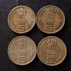 Alternative view of India Denominaton 5₹ Metal coper nickel World of work Year 1919-1994 Same and similar set are available