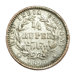 British India SILVER TOKEN 1/4 Rupee "EAST INDIA COMPANY" Year 1840 DIVIDED LEGEND Queen Victoria Old Token.