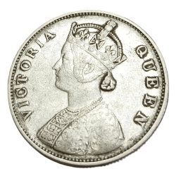 Alternative view of British India Silver Rupee Year 1862 QUEEN VICTORIA EMPRESS with THICK LEGENDS & FLOWER VARIETY **SCARE** Collectable Grade.
