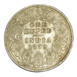 British India Silver Rupee Year 1879 VICTORIA EMPRESS Calcutta Mint **SCARE** High Collectable Grade.