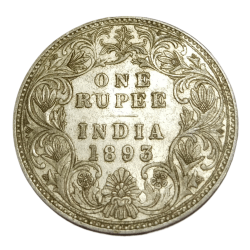 British India Silver Rupee Year 1893 VICTORIA EMPRESS Bombay Mint in High Collectable Grade.