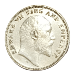 Alternative view of British India Silver 1/4 Rupee Year 1906 King EDWARD-VII in High AUNC Grade.