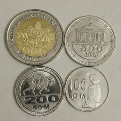 UZBEKISTAN, 4 coin set, UNC Condition.