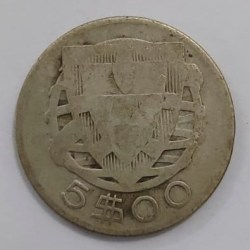 Portugal, 1933, 5 Escudos, KM# 581, Silver, Condition as per image.