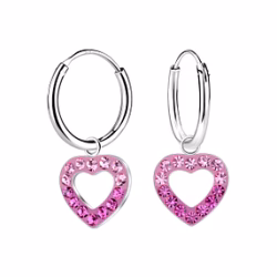 Silver Heart Crystal Charm Hoop Earrings Very Unique and Rare Anti Tarnish