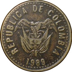 Brass 5 Pesos of Colombia Country (AD 1989)
