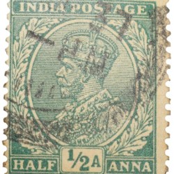 Postal Stamp of George V 1/2 Anna Green Colour - Used Condition as per Image.