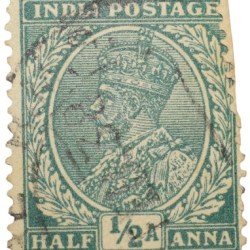 Postal Stamp of George V 1/2 Anna Green Colour - Used Condition as per Image.