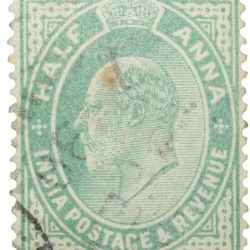 Postal Stamp of Edward VII 1/2 Anna Green Clour - Used Condition as per image.