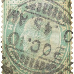 Postal Stamp of Edward VII 1/2 Anna Green Clour - Used Condition as per image.