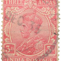 Postal Stamp of George V 3 Annas Pink Colour - Used Condition as per Image.