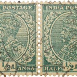Postal Stamp of George V 1/2 Anna Green Colour -Block of 2 Stamps - Used Condition as per Image.