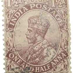 Postal Stamp of George V 1-1/2 Annas Brown Colour - Used Condition as per Image.