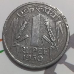 One Rupee1950 Republic India Standard Circulation Nickel Coin