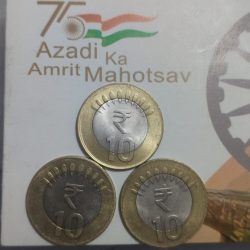 Three Coin Set of Ten Rupees 2017,18&2019 Bimetallic Coins of Republic India Coinage