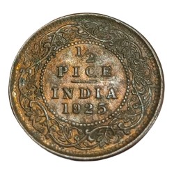 British India Copper HALF PICE Key Year 1925 King GEORGE-V **V. RARE** High AUNC Grade.