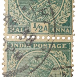 Postal Stamp of George V 1/2 Anna Green Colour -Block of 2 Stamps - Used Condition as per Image.