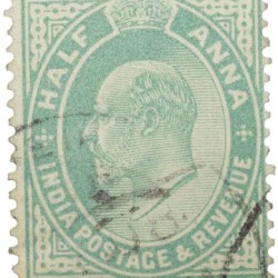 Postal Stamp of Edward VII 1/2 Anna Green Clour - Used Condition as per image.
