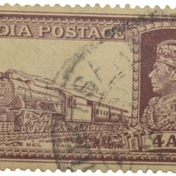 Postal Stamp of George VI Brown Colour 4 Annas 'MAIL TRAIN' Issue Used Condition as per Image.