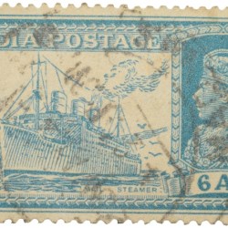 Postal Stamp of George VI Blue Colour 6 Annas 'MAIL STEAMER' Issue Used Condition as per Image.