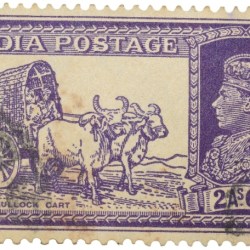 Postal Stamp of George VI Blue Colour 2 Annas 6 Pies 'DAK Bullock Cart' Issue Used Condition as per Image.