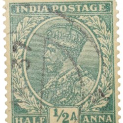 Postal Stamp of George V 1/2 Anna Green Colour -Used Condition as per Image.