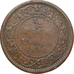Alternative view of Copper 1/2 Pice of Victoria Empress (AD 1894) of Calcutta Mint Scarce