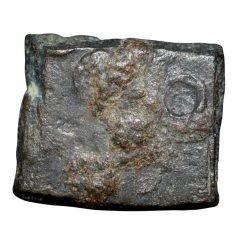 Alternative view of Copper Coin of Maharathis of Andhra Series (2nd Cen. BC) with Bull standing left/Ujjaini Symbol