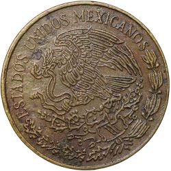 Alternative view of Brass 5 Centavos of Mexico (AD 1973)