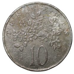 Alternative view of Copper-Nickel 10 Cents of Jamaica (AD 1975) with Butterfly and flower