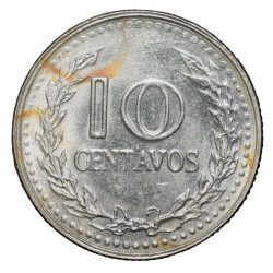 Alternative view of Nickel 10 Centavosof Colombia Country (AD 1975) About UNC Grade