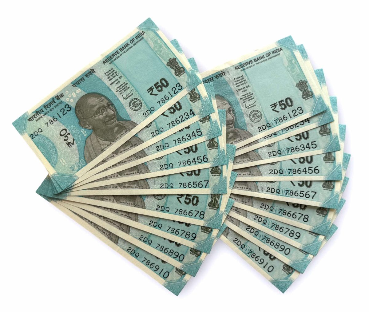 Rs 50 India Banknote Low Serial Same Number Twin Pair Set 786123 TO 786910 Very Unique and Rare