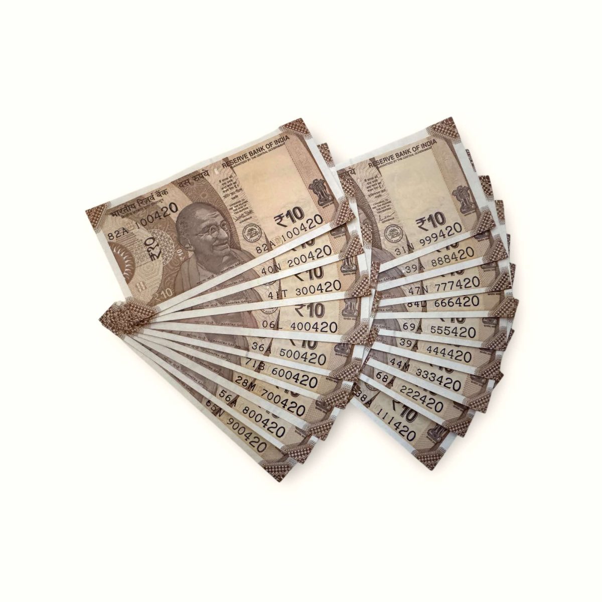 Rs 10 India Banknote Set 100420 to 999420 Gem UNC Unique and Rare 18 Note set