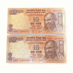 Rs 10 India Banknote Running Fancy Number Same Prefix 123456 and 654321 Unique and Rare