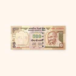 Rs 500 India Banknote Previous Issue Small Font Fancy Number 333333 Unique and Rare