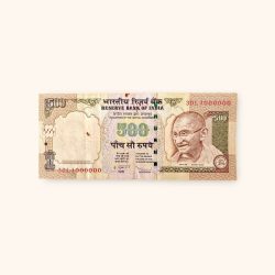 Rs 500 India Banknote Previous Issue Small Font Fancy Number 1000000 Unique and Rare