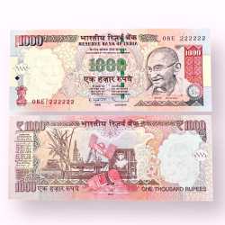 Rs 1000 India Banknote Previous Issue Small Font Fancy Number 222222 Unique and Rare